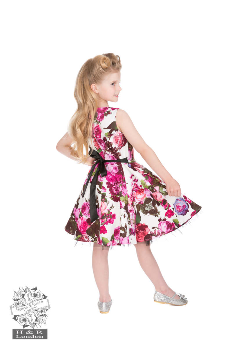 Audrey 50s Cream Floral Swing Dress in Kids